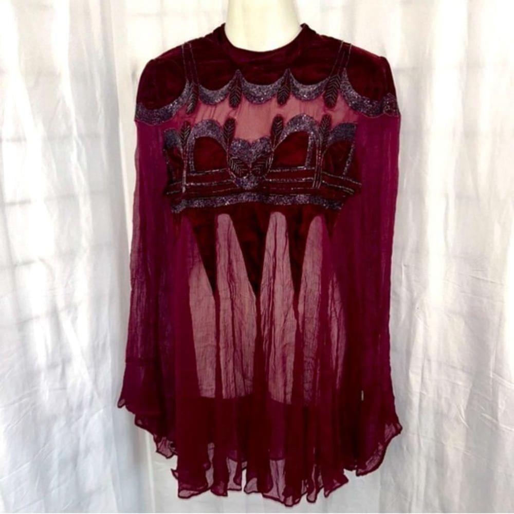 Free People Mini Dress/ Knee Length Dress with Beads and Embroidery Size Small
